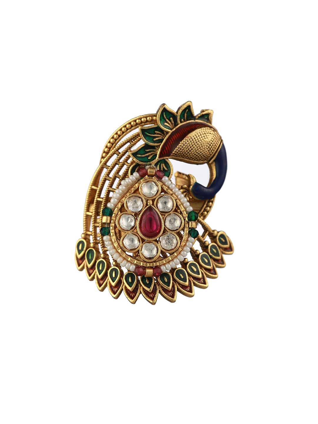 Multicolor Studded Peacock Floral Plated Ring, Statement Piece