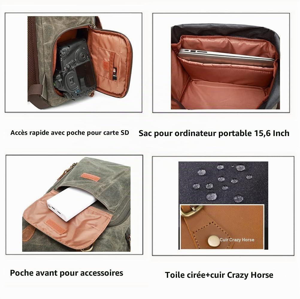 Sac à Dos pour Appareils Photo Reflex Imperméable UBAYMAX Sacoche Imperméable Sac DSLR Anti-Choc 15,6 Pouces Sac pour Ordinateur Portable Sac de Voyage Caméra pour Canon Nikon Sony Olympus