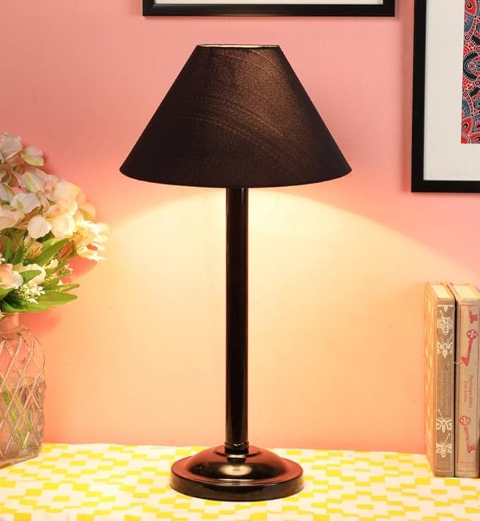 tu casa Black Cotton Shade with Black Metal-Iron Base Table Lamp | Elegant Bedside & Desk Lamp for Bedroom, Living Room, Office, Home Décor & Gifting (Height : 19 Inch/No Blub Included)