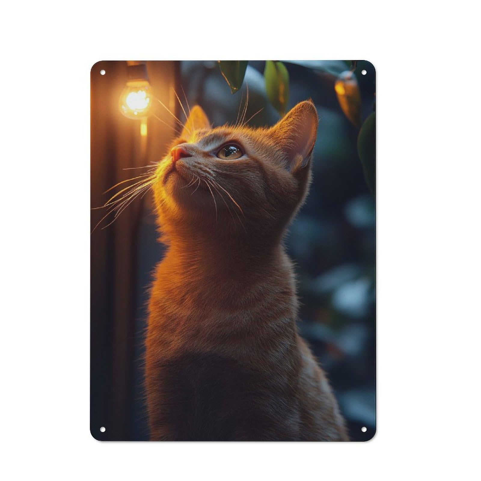 Junmoney Style-8 Tin Wall Plaque 40X30cm With Ginger Cat Gazing At Light For Home Bar Wall, New-Space Wall Decor For Hosts Who Enjoy Retro Interiors