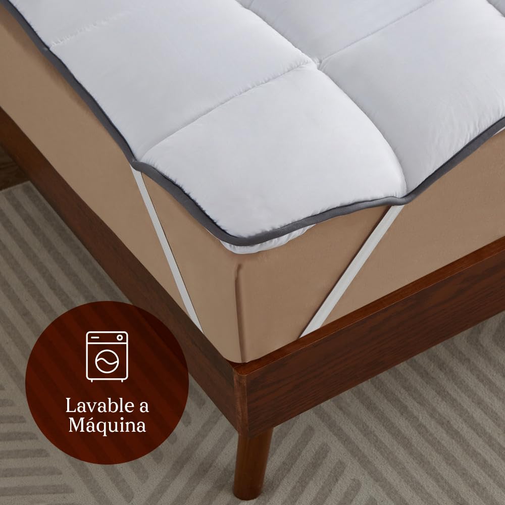 CASABEL Topper Colchón 90x190 cm, 600gsm, Extra Grueso y Suave Topper 90x190 con Microfibra Transpirable, Diseño Acolchado, 4 Correas Elásticas