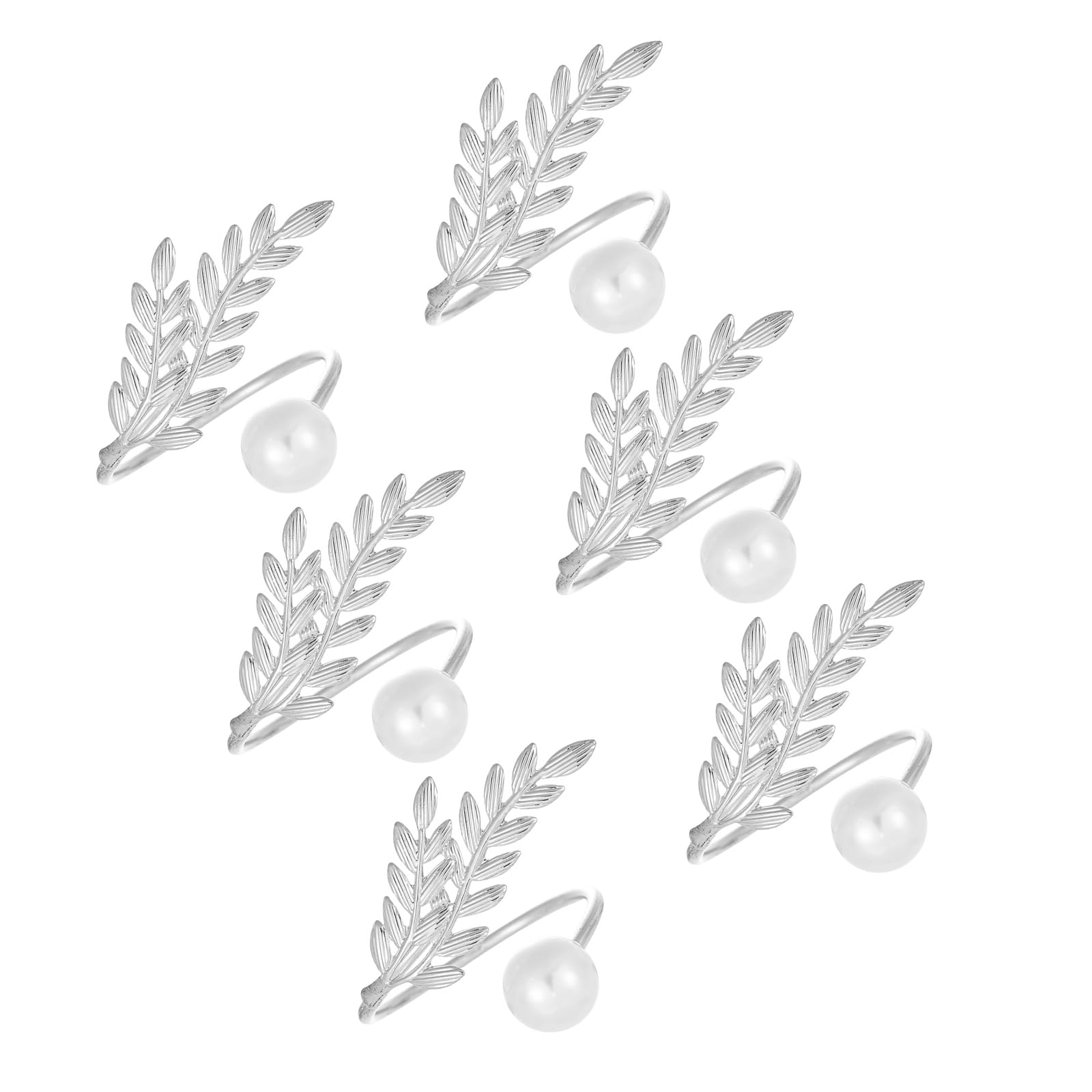 Jazuaiao Of 6 Elegant Metal Wheat Ear Shape Napkin Rings with Pearls Accent Tableware Accessory for Formal Dining and Event Wedding Table Decors Napkin Rings