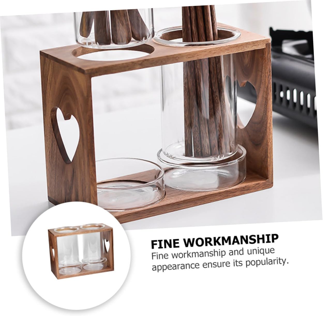 Kitchen Spoon and Chopstick Holder Creative Rack with Glass Drainage Containers Heart-shaped Design Convenient Kitchen Storage for Home and Restaurants