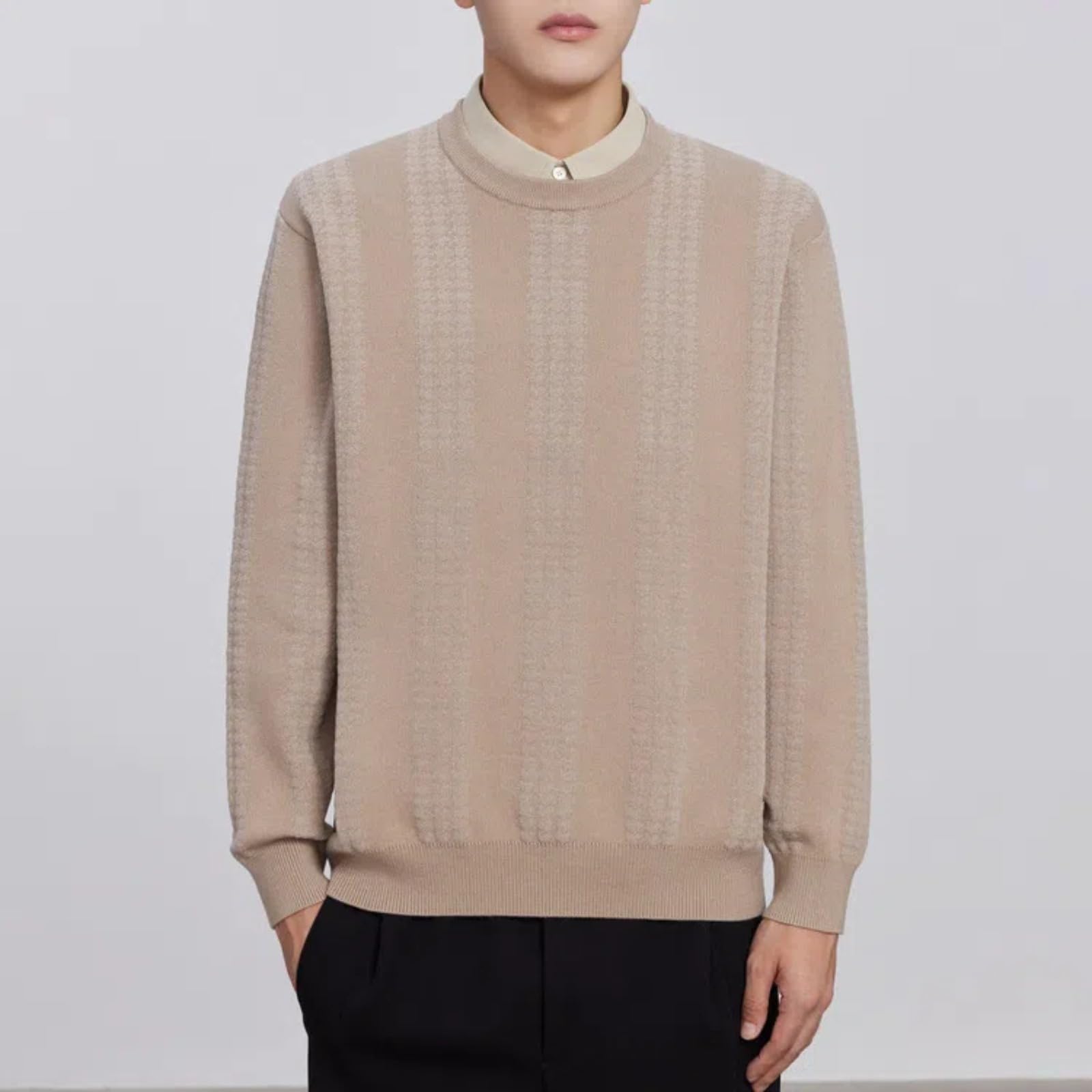 Falso Camisa De 2 Piezas Jersey Suéter Casual Suelto De Otoño E Invierno para Hombres
