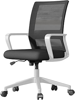 [Goswave] オフィスチェア 肘つき 椅子 テレワーク 疲れない デスクチェア パソコンチェア 360度回転 無段階昇降 約105度ロッキング 通気性メッシュ コンパクト おしゃれ 在宅勤務 勉強 事務 OAチェア H-WY02 (黒網+白枠+白足)