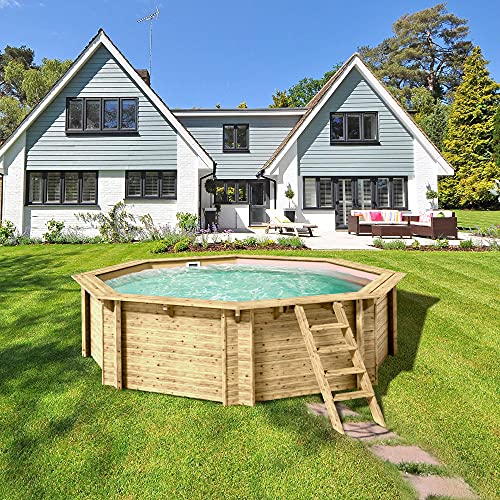 Paradies Pool® Holzpool Kalea Einzelbecken inkl. Zubehör, Edelstahlleiter Tiefbecken, Folie Sand mit 0,8mm Stärke, Achteck-Pool, 436 x 138 (Ø x H), Menge: 1 Stück