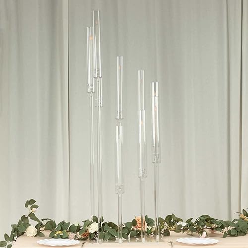 Miniatura 9 de Efavormart - Candelabro de acrílico transparente con 9 brazos, soporte para velas con base cuadrada, 4 pies de alto