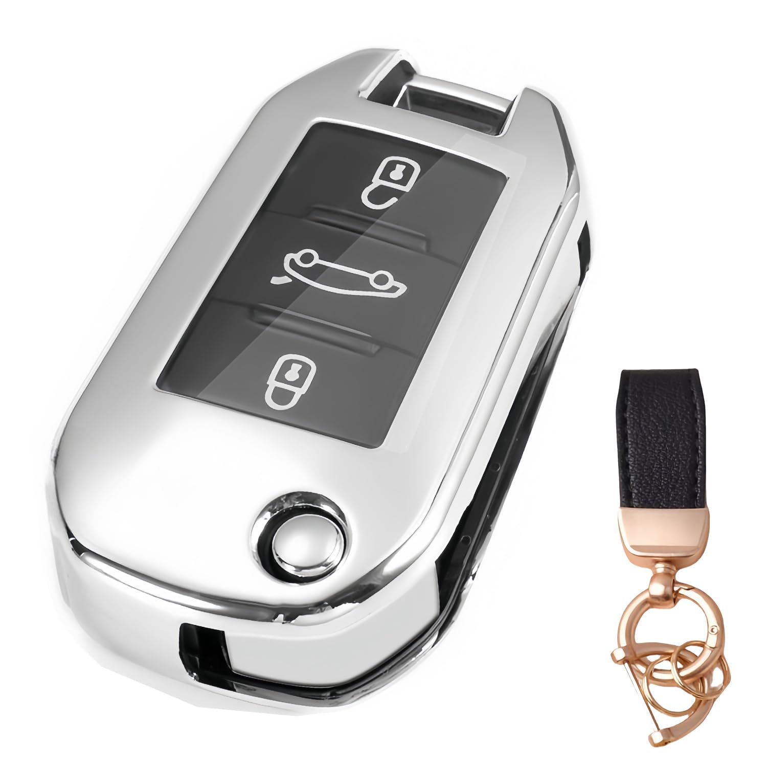 Auto Coque Clé Pour Citroen C3 Aircross,Boitier Clef TéLéCommande Clef Clé De Voiture Coque De Protection étui Avec Boutons Avoir Un Logo Clé à Distance Accessoires Auto,C-Grey