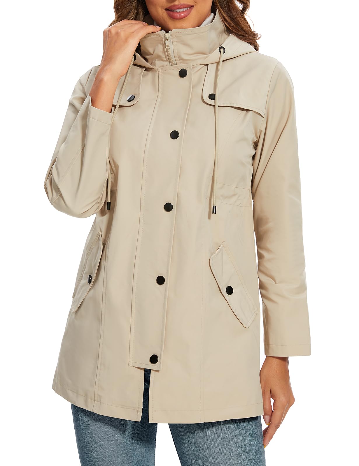 UMIPUBO Chubasquero Mujer Impermeable Cortavientos Parka Ligera Capucha Trekking