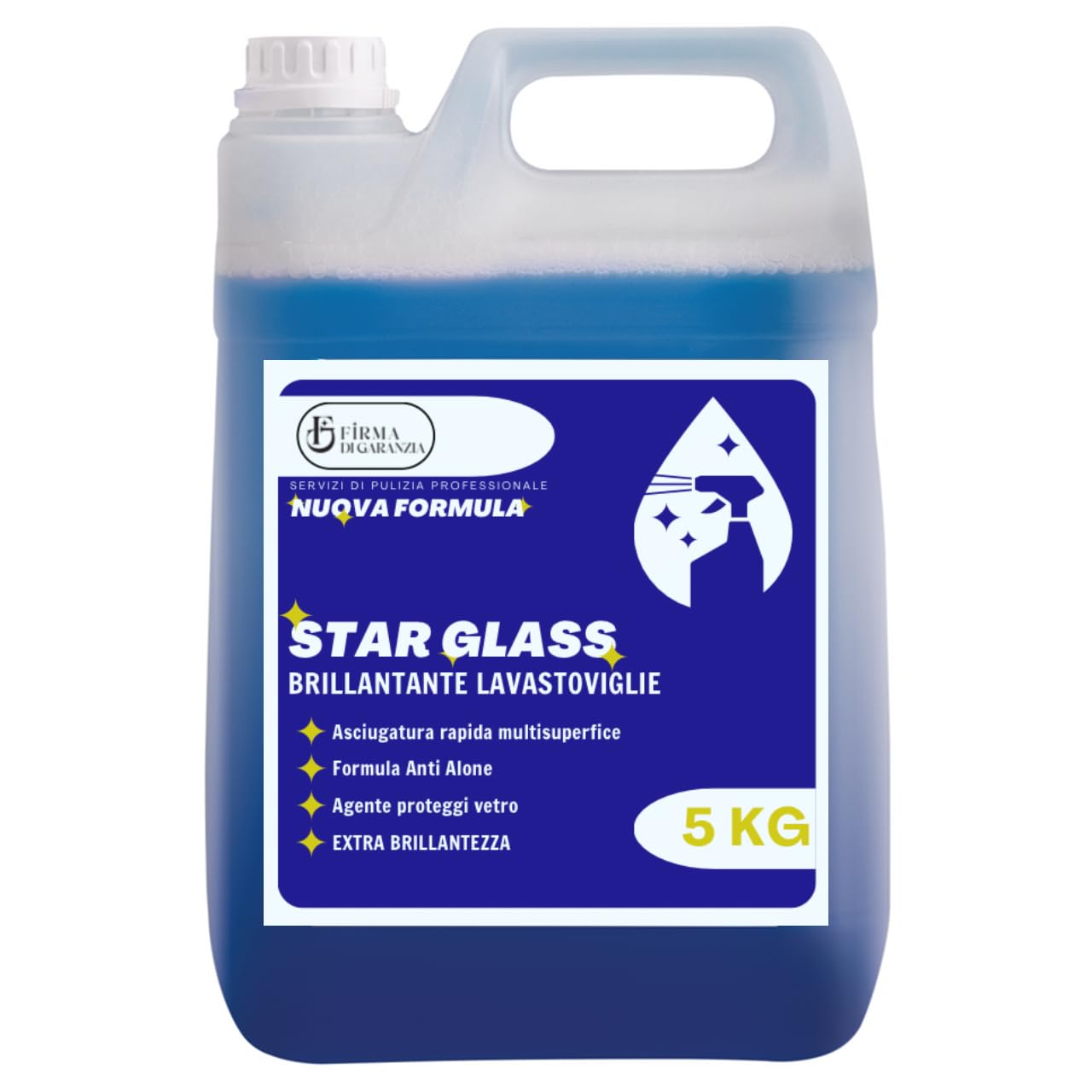 Detergente BRILLANTANTE Lavastoviglie professionale STAR BRILL concentrato liquido, detersivo lavapiatti antialone cristalli e stoviglie per bar e ristoranti | Tanica detergerne 5 KG contentrato - 4pz