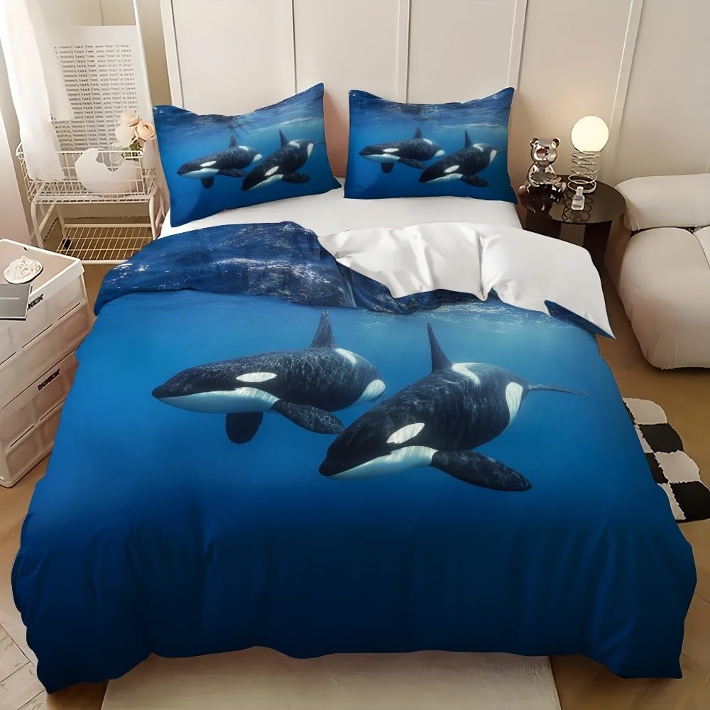 Housse de couette 90x190 cm hypoallergénique contre les allergies : parure de lit orque bleu