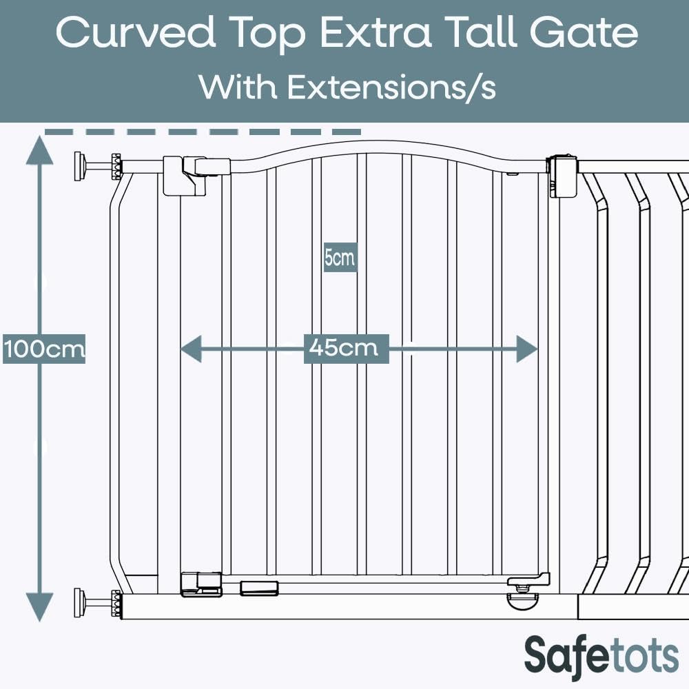 Safetots Extra Tall Curved Top Safety Gate, 116cm - 125cm, Matt Black, Extra Tall 100cm in Height, Pressure Fit Stair Gate, Baby Gate for Doors Hallways and Spaces, Safety Barrier, Easy Installation — view 3