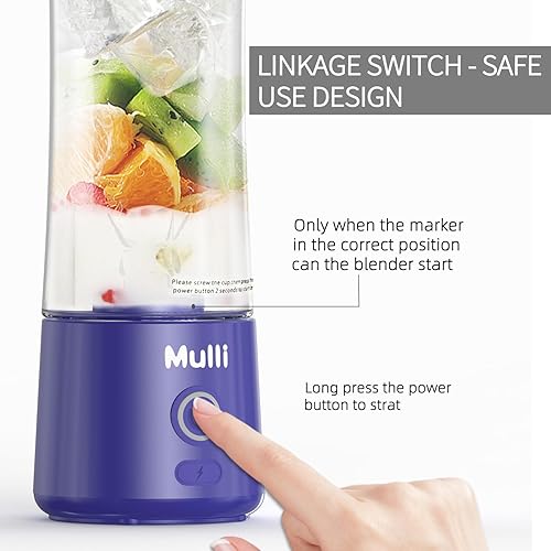 Miniatura 4 de Mulli - Licuadora portátil de 14 onzas, recargable por USB, con 6 cuchillas de acero inoxidable, mini licuadora personal para batidos, alimentos