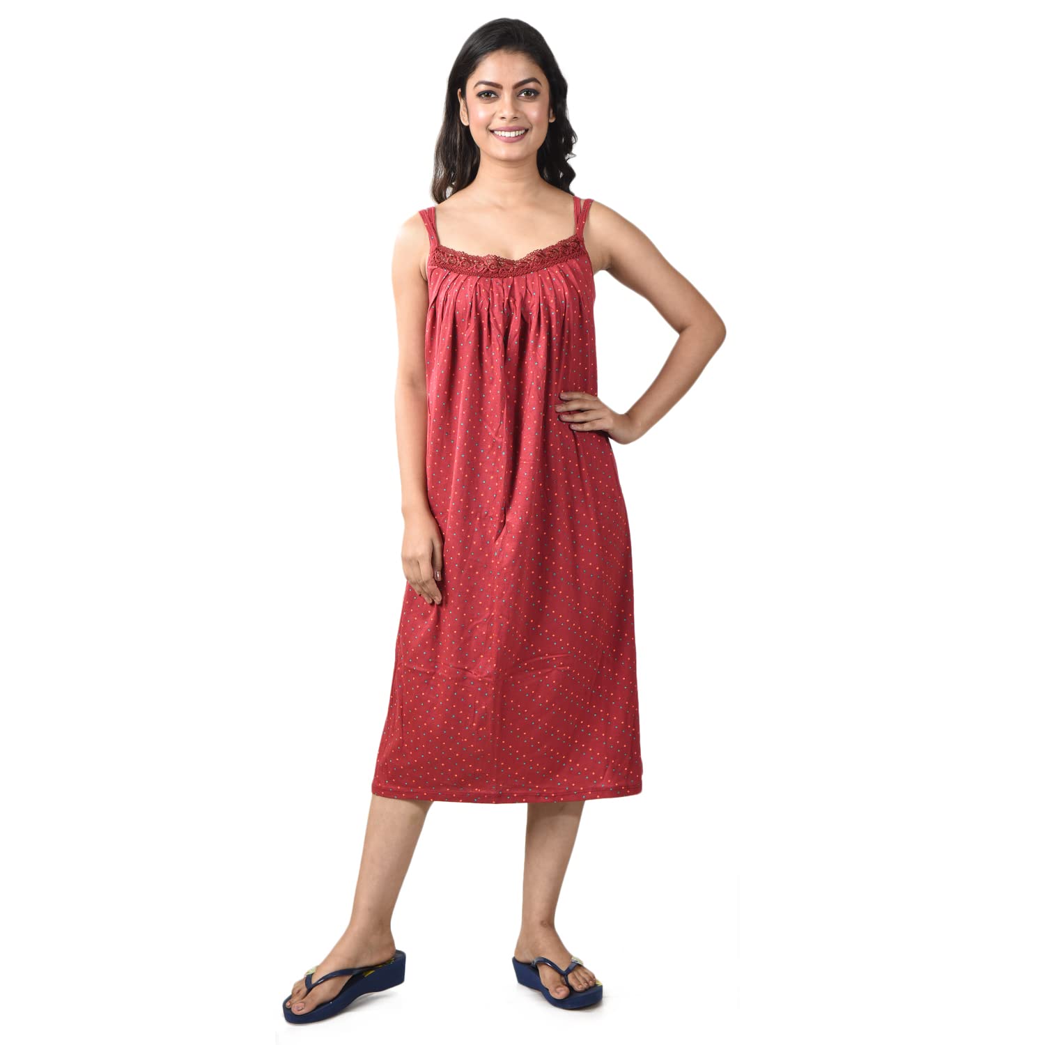 Cotton Printed Maxi Maroon Nighty-image-27
