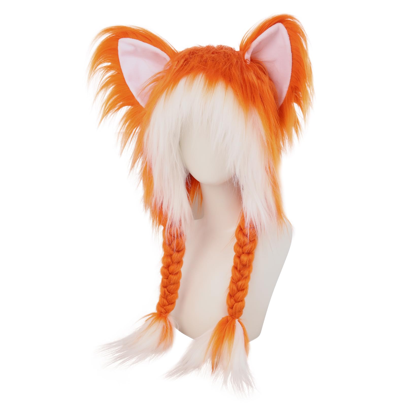 Peluche Animale Cappello Fursuit Peloso Orecchie di Gatto Copricapo Cappuccio Inverno Caldo Cap Halloween Party Costume Cosplay Accessori