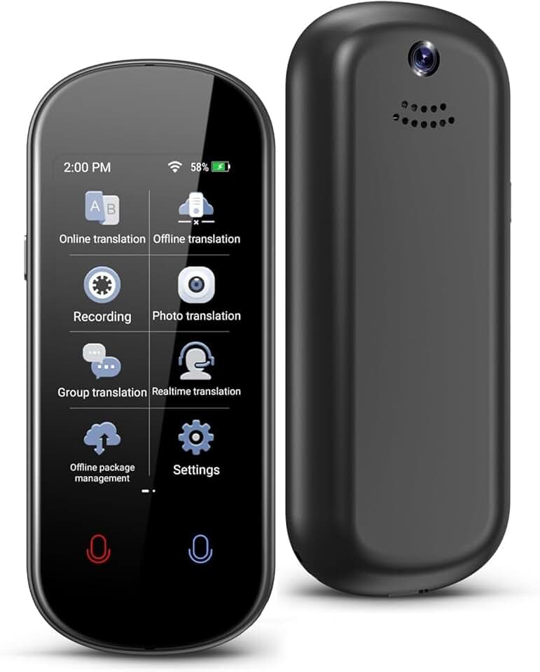 Dispositivo tradutor de idiomas, tradução de voz em tempo real bidirecional, suporta 137 idiomas, offline, gravação precisa e tradução instantânea de fotos com tela sensível ao toque HD de 7,6 cm para