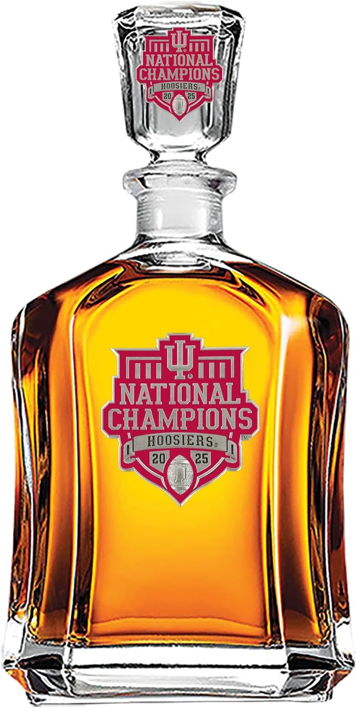2025-26 Indiana Hoosiers National Championship Football Capitol Decanter | 24 OZ Whiskey Decanter for Liquor with Airtight Stopper | Expertly Crafted Pewter Glass