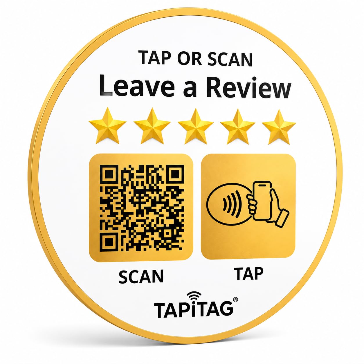 TAPiTAG Google Review Sign with NFC & QR Code - NO Subscription – Tap or Scan to Leave a Google Review, Contactless Review Sign, No App Needed, Works with iPhone & Android (PVC Cream & Gold, 200mm)