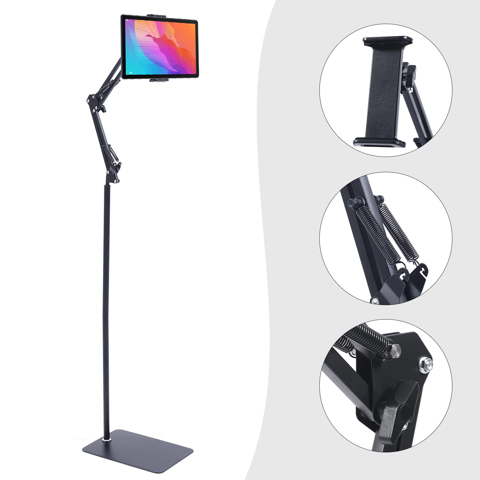 Uchwyt na telefon komórkowy, stojak na tablet, obracany o 360°, uchwyt na tablet, 135 cm, stojak podłogowy, metalowy uchwyt na tablet, wielofunkcyjny stojak na telefon komórkowy