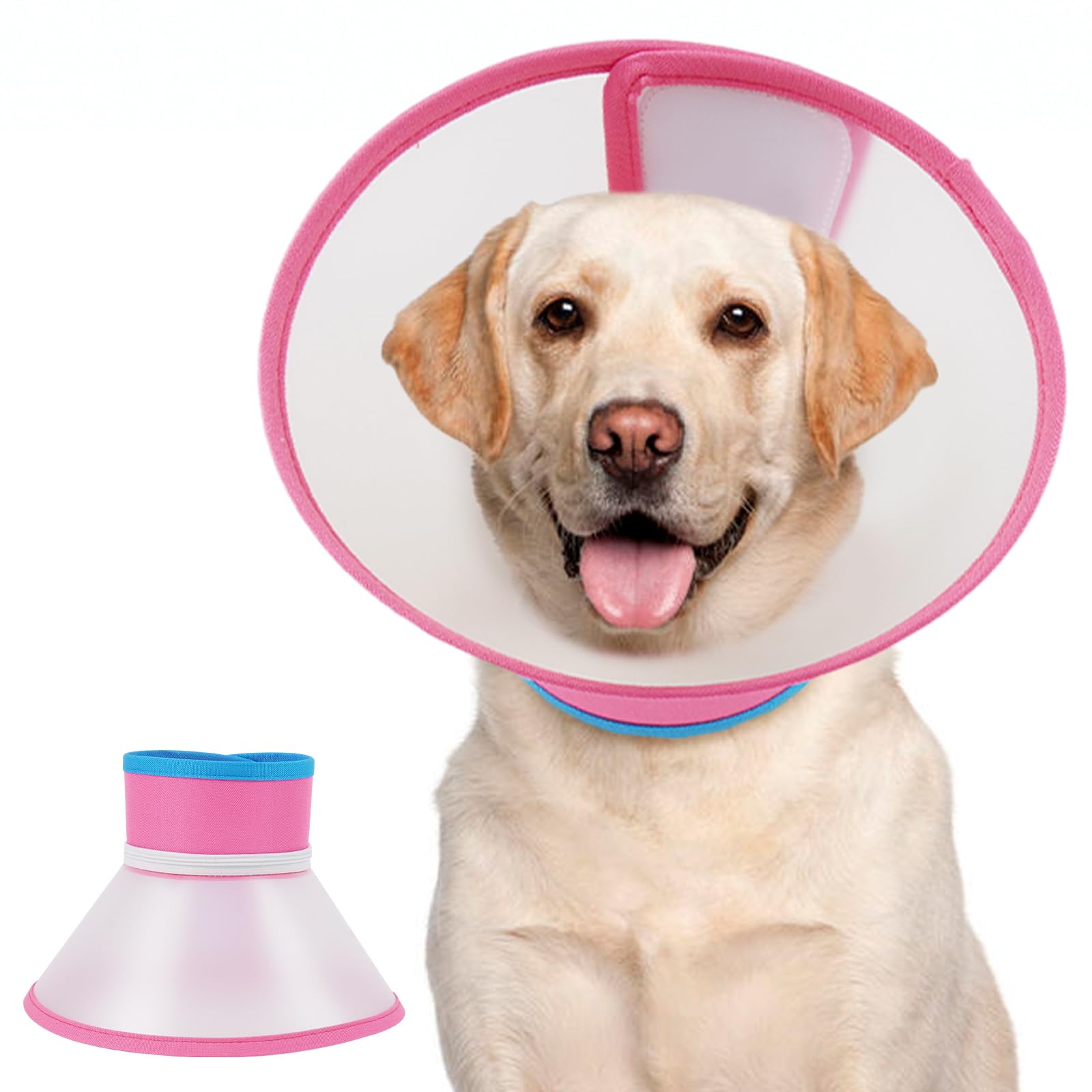 Hjyokuso Dog Cone Collar,Adjustable Elizabethan Collar for Dogs, Detachable Medical Cone to Prevent Licking After Surgery, Ideal for Neutering Spay Wound Care Hot Spots Pink XL
