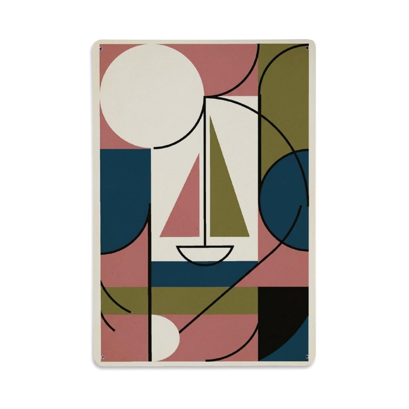 Graphic Waves Seaside Sailboat Retro Nautical Blocks Metal Tin Sign Plaque Wall Decor for Cafe, Man Cave, Club Bar, Office, Home Garden Round Metal Poster 8x12Inch