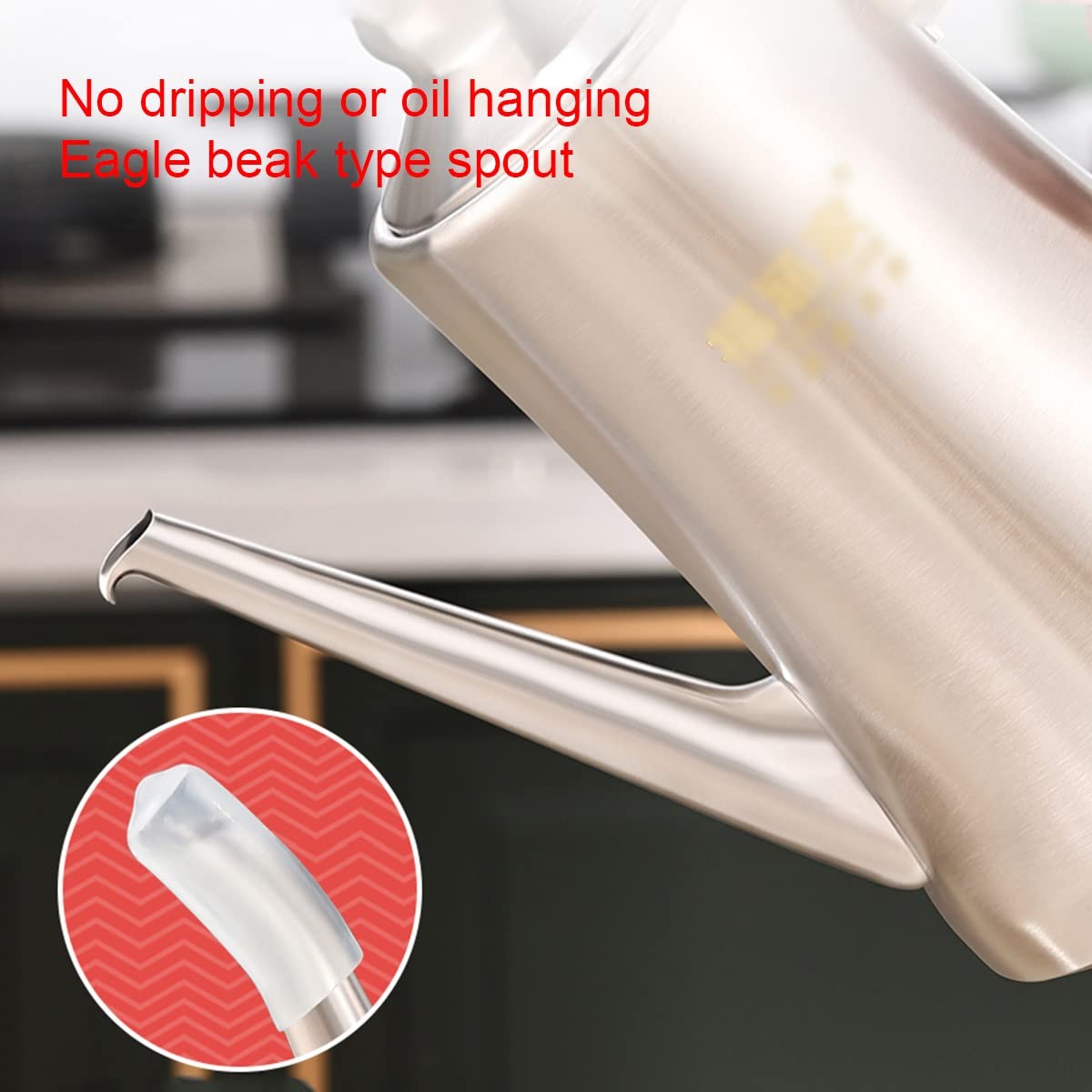 Dispenser per olio d'oliva con coperchio antipolvere, ampolla per aceto in acciaio inox con filtro e beccuccio antigoccia per cucinare e servire comodamente