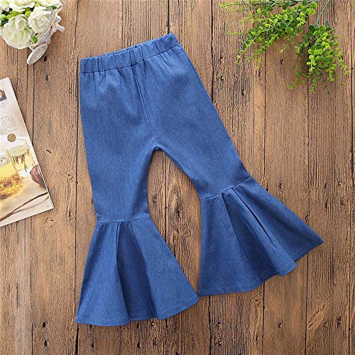 EnJoCho Little Girls Cotton Jeans Pull-On Denim Pants Elastic Waist Denim Cargo Flares Long Pants Kids Casual Wear 18M-5Years (Blue-2C, 3T)4