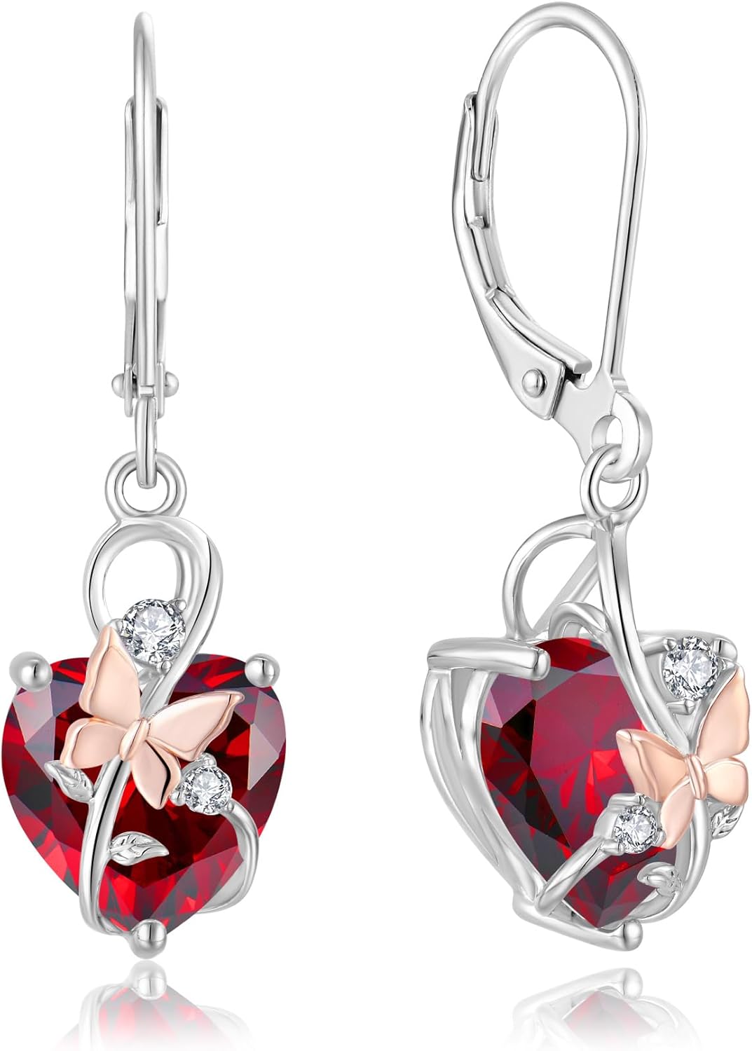 Dangle Drop Leverback Earrings for Women, 925 Sterling Silver Infinity Butterfly Heart July Birthstone Ruby Color Earrings Jewelry Gifts, Anniversary Birthday Gifts for Her