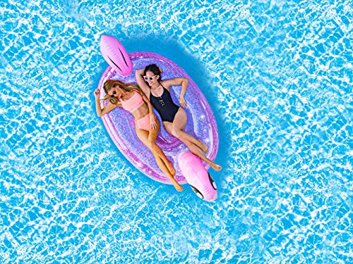 Poolcandy Inflatable Animal Pool Raft Gigantic Glitter Flamingo - Let Your Wild Side Take Flight With This Beautiful 3 Person Glitter Filled Pool & Lake Raft #TOP3