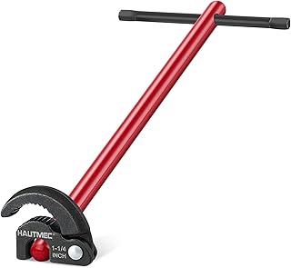 HAUTMEC 11-Inch Pro Basin Wrench Sink Faucet Wrench for Tight Spaces with Adjustable 3/8'' to 1-1/4'' Capacity Plumber Wrenches for Faucet Hex Nuts under Sink HT0261-PL(Red)