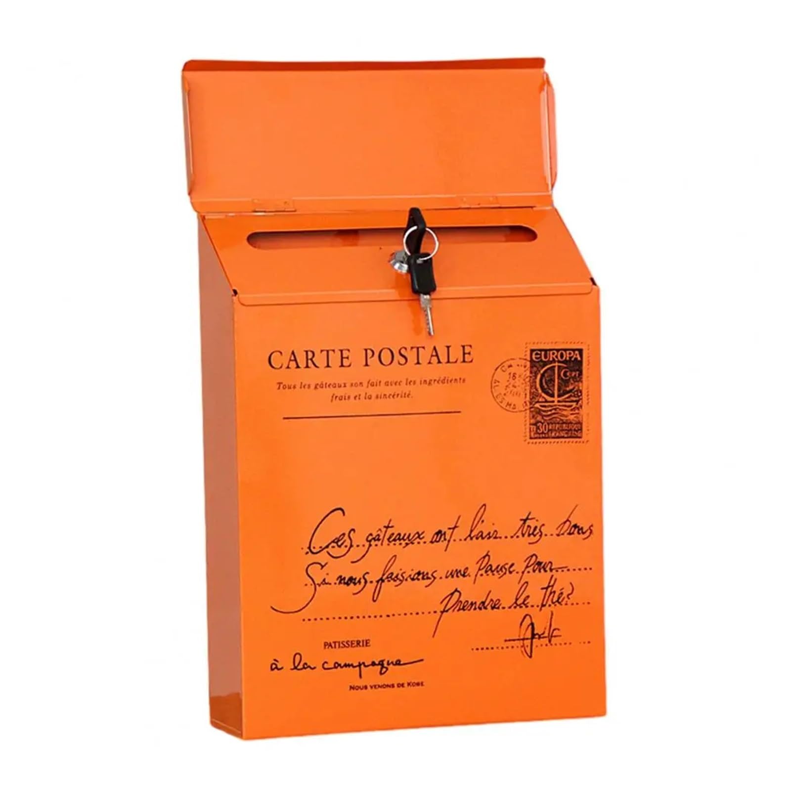 Post Box Iron Suggestion Box Rustic Style Wall Mounted Mailbox with Locking Secure Vibrant for Workplace(Orange B)