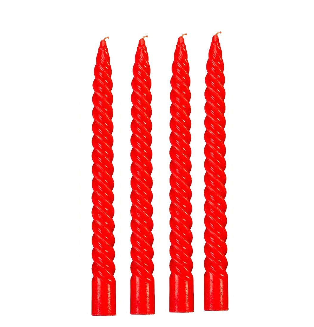 Kuber Selection 6 Pcs Designer Red Spiral Pillar Candle 10 inch Long for Party,Daily use, Candle (Pack of 6 Pcs)