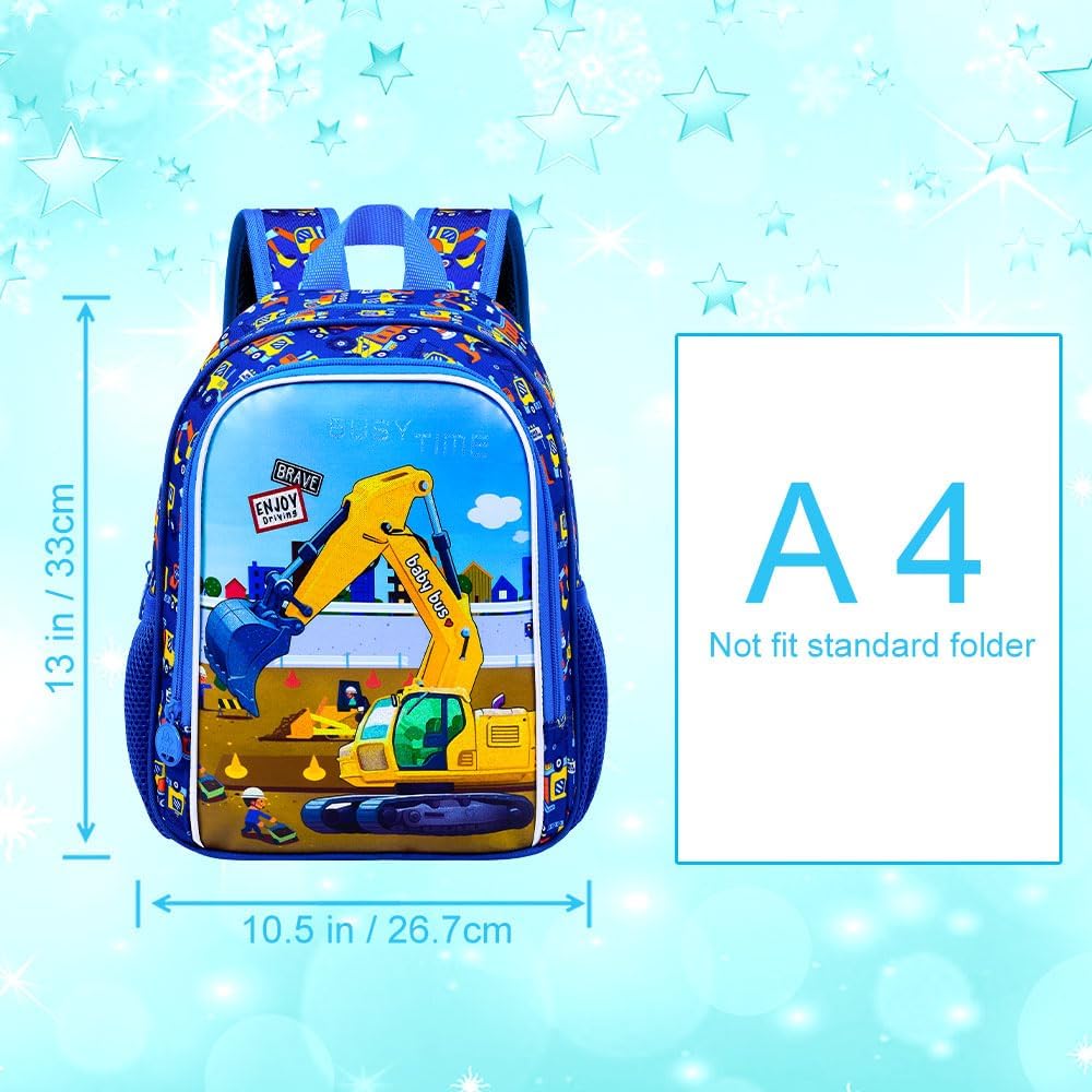 Reflective Safety Toddler Backpack for Boys – Excavator Kindergarten Bookbag with Adjustable Straps, Lightweight Preschool Bag for Little Kids - Image 4