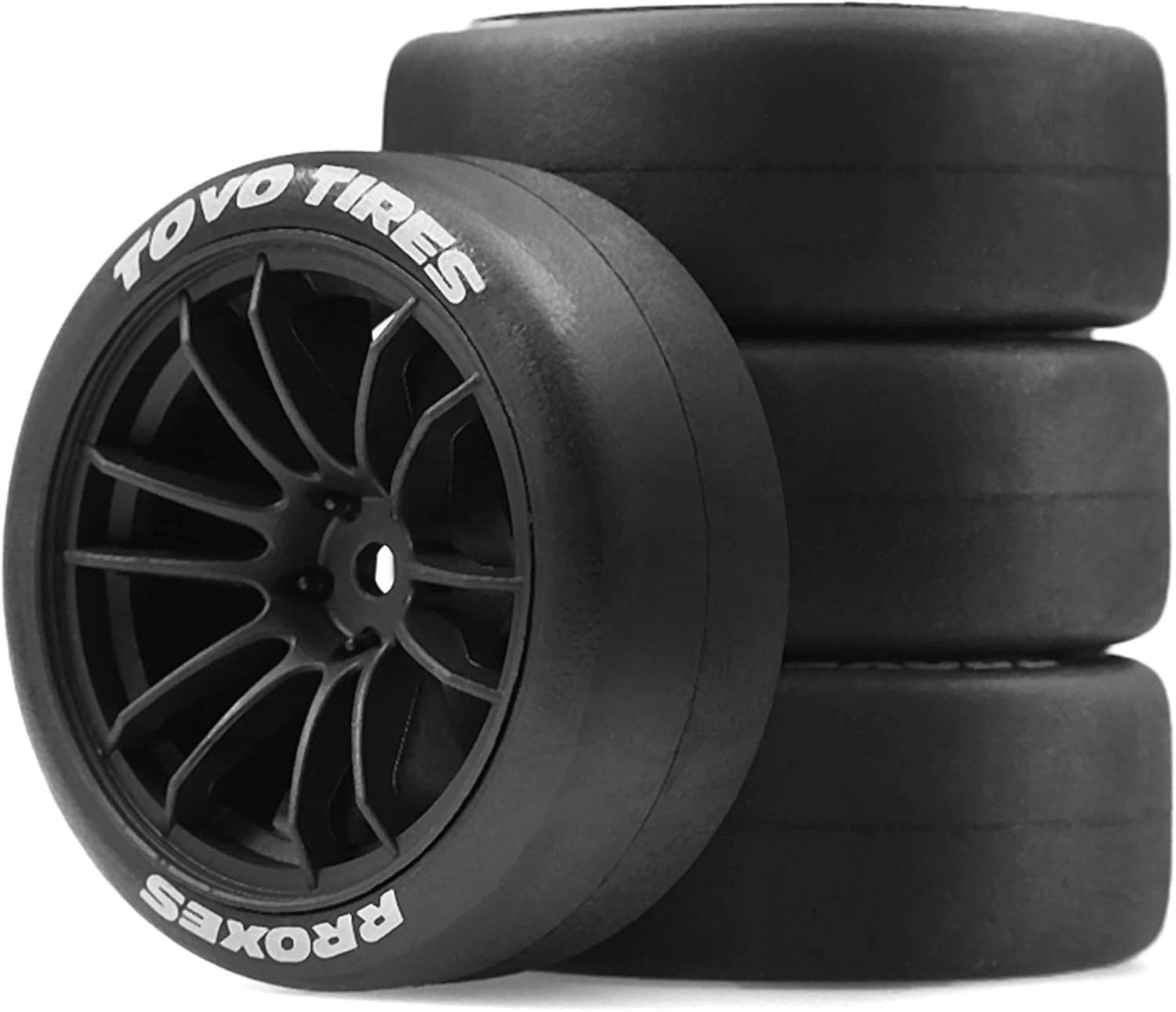 4PCS 1:10 RC Drift Tires OD2.5'' 12mm Hex RC Wheels and Tires Smooth Surface Rubber Tires Fit for 1/10 On-Road Drifting Car Traxxas HSP Tamiya HPI Kyosho (Black)
