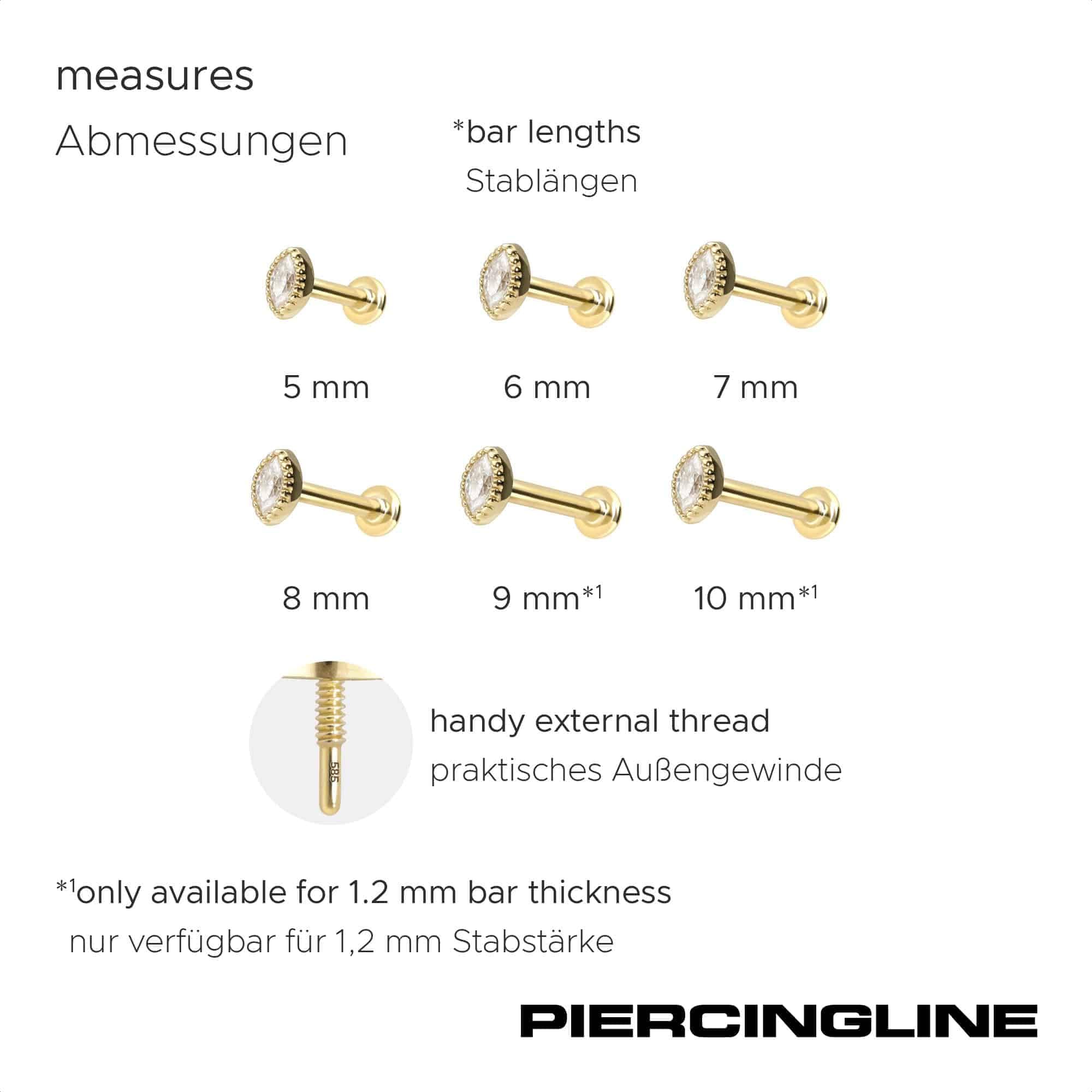 PIERCINGLINE Piercing Stecker 14 Gold Labret mit Innengewinde MOISSANIT-OVAL 585er Gold - Roségoldfarben, Goldfarben, Silberfarben