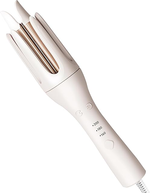 Beauty7 Automatic Curling Iron, Auto Hair Curler with 3 Temperature, Fast Heating, Anti-Scald, Anti-Tangle Rotating, Automatic Shut-Off for Hair Styling White, Lightweight for Travel