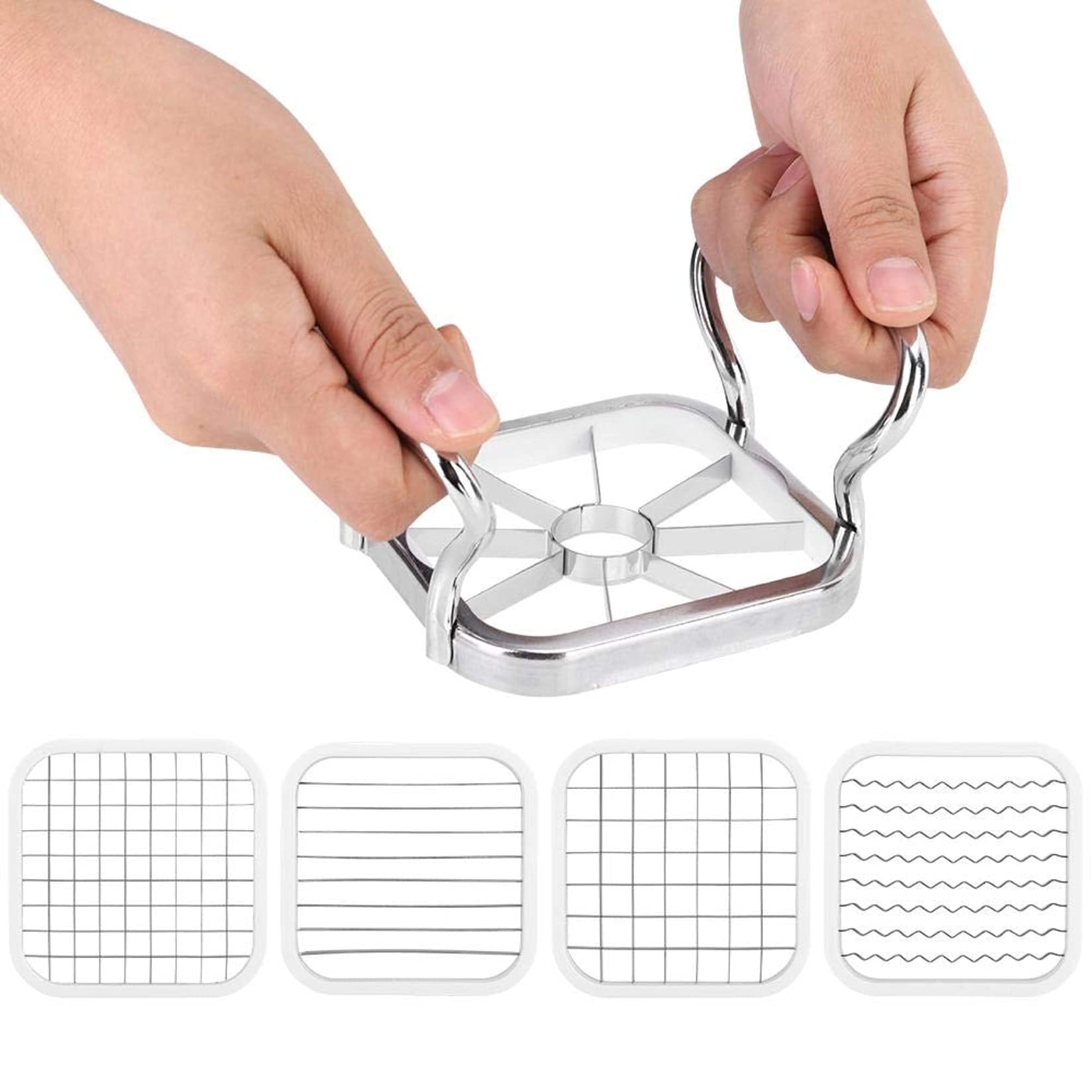 Fdit French Fry Cutter, 5 in 1 Stainless Steel Potatoes Fruit Cutter, Manual Chipper Chip C, French Fry Tool Kitchen Gadgets Slicer for Vegetable Onion Cheese