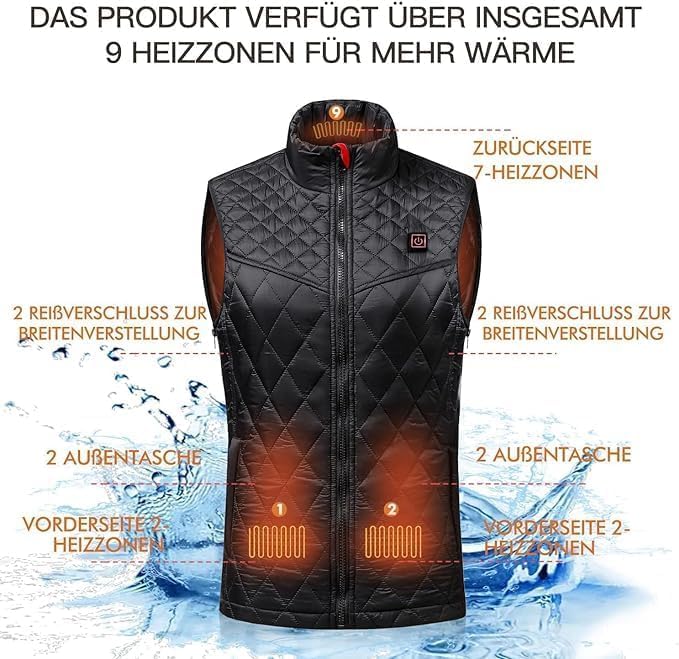 Chaleco para mujer, con calefacción, tamaño ajustable, USB, 3 niveles de calor, con 9 zonas de calefacción, para motocicletas, camping