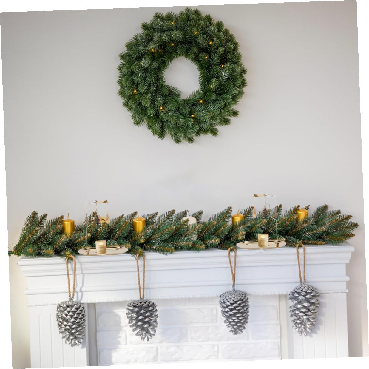 Christmas Candle Holder Tray with Rotating Gold Metal Christmas Tree Stand for Table Centerpiece Seasonal Home Decor