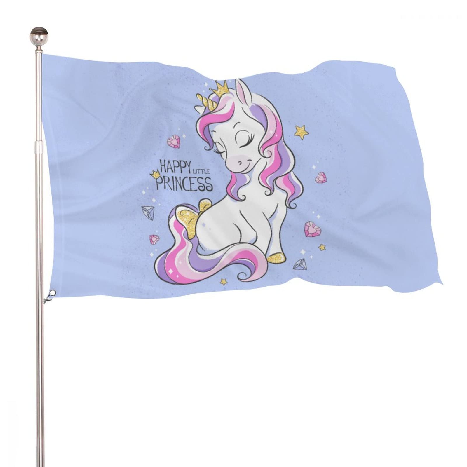 Decorative House Flag Yard Banner, Happy Unicorn Princess Print, All Seasons Holiday Welcome Yard Flag Lawn Hanging Decor 2x3ft -(60x90cm)