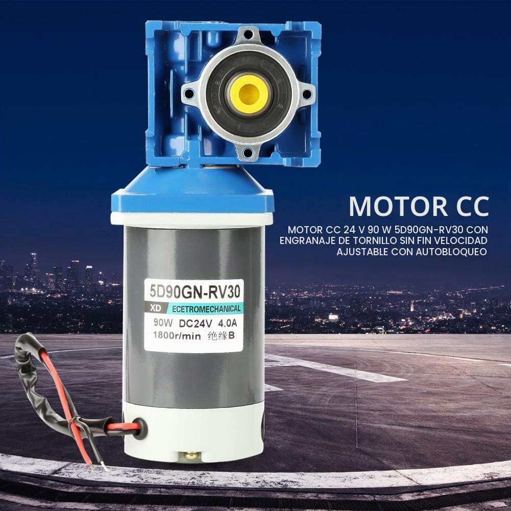 Motor DC 24V 1800RPM Velocidad Ajustable Motor de Engranaje Helicoidal Autobloqueante 90W 8 Polos con Reductor RV30 para Abrepuertas y Ventanas