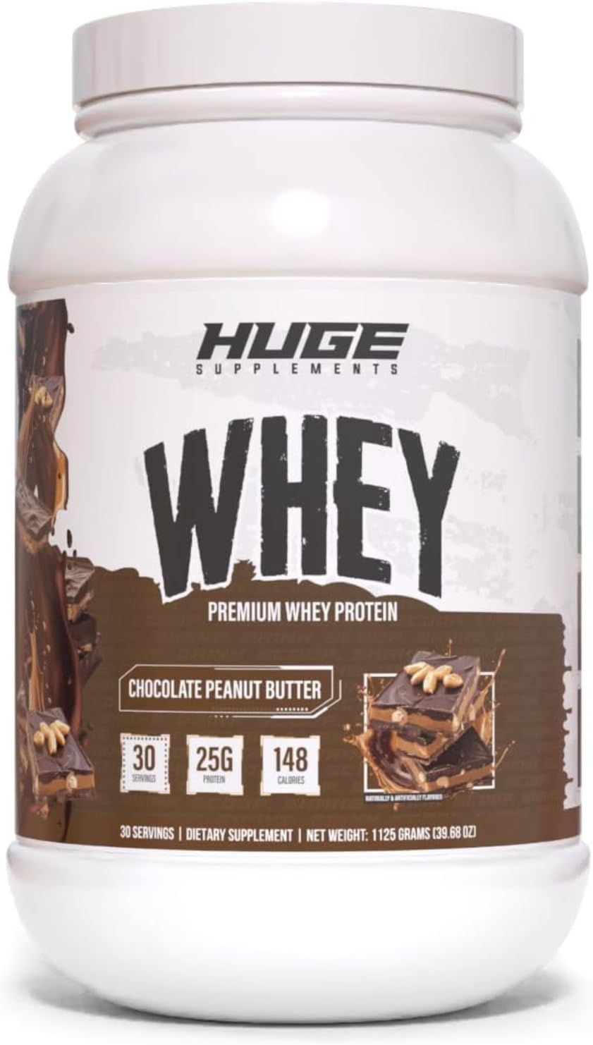 Huge Whey, Protein Powder for Muscle Gain, 25g Protein, 12g EAAs, Supports Muscle Growth, Performance & Recovery (Chocolate Peanut Butter, 30 Servings)