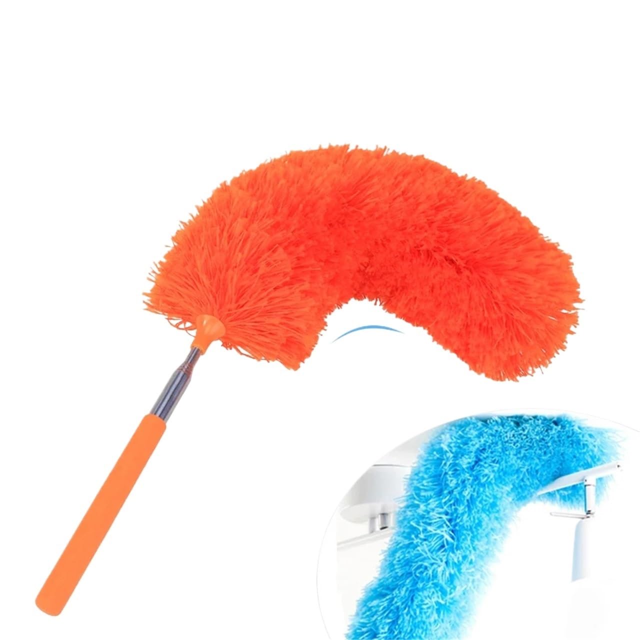Plumero de Microfibra Ajustable y Extensible para el hogar, Cepillo para Quitar el Polvo, Herramientas de Limpieza para Coche, Oficina y Cocina (Orange)