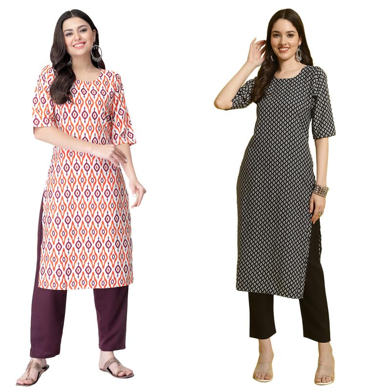 Pinkmint Straight Printed Kurti Party Wera Kurti Kurta Pant Set (Pack Of 2)