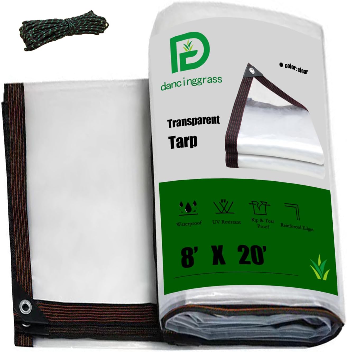 13' × 20' Clear Tarp Waterproof - 5 mil Heavy Duty Thicken Transparent Waterproof, Vinyl tarp,with Grommets,Garden Greenhouse tarp,Chicken Coop Heat Preservation Clear Plastic Tarps by dancinggrass