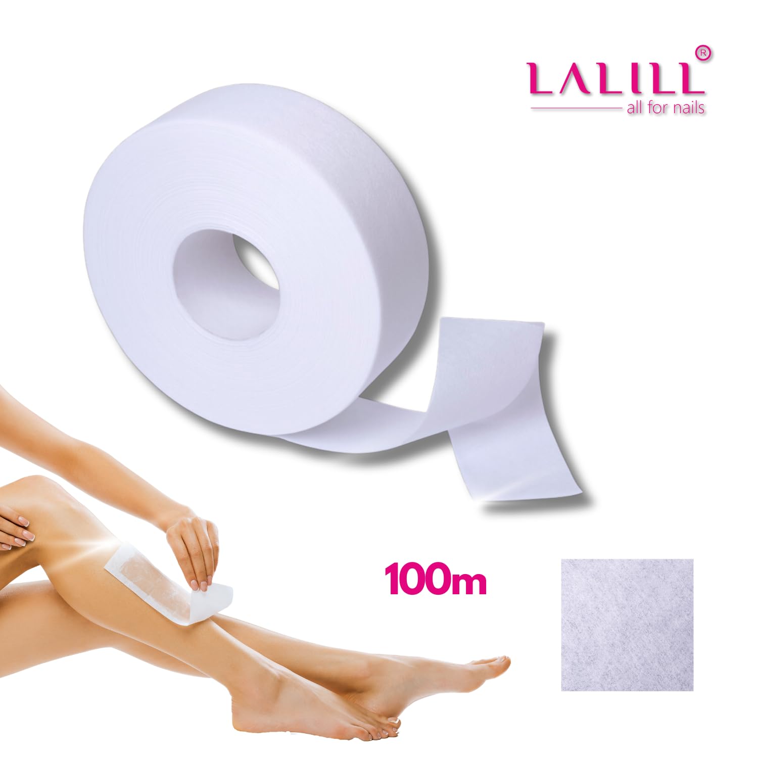 LALILL Włóknina na 1 rolce do wosku – Wax, biała, 100 m x 7 cm – rolka z włókniny do ciepłego wosku, wosku cukrowego, pasty cukrowej, sugaringu, odrywalnych pasków do depilacji