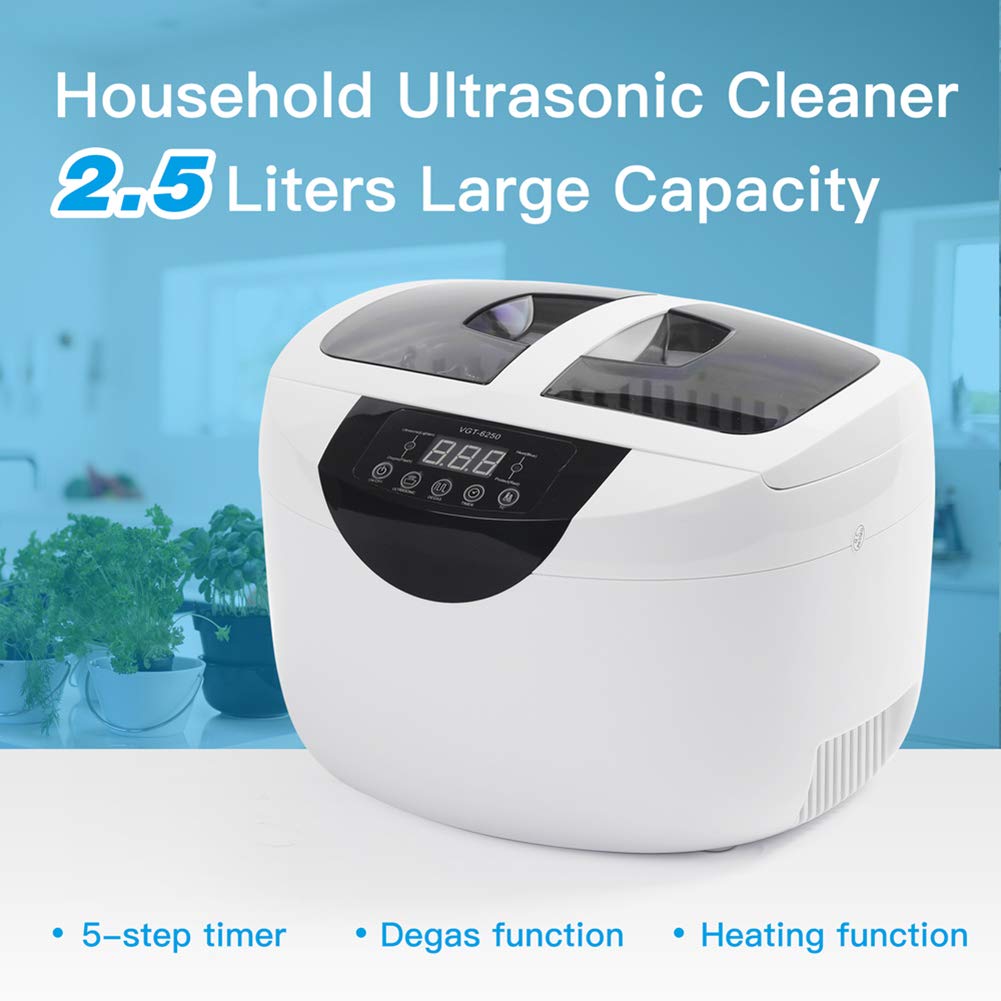 Pulitore a ultrasuoni da 2500 ml, grande capacità, per pulire gli occhiali a ultrasuoni, con 5 livelli di timer e riscaldamento a 60 °C, per una pulizia efficace di gioielli, orologi e frutta