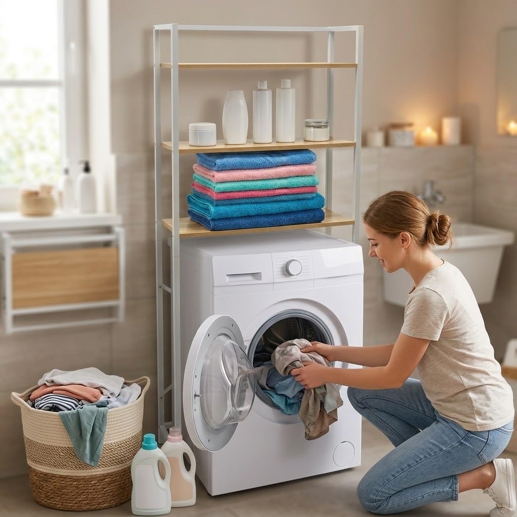 Scaffale Sopra Lavatrice Salvaspazio 3 Ripiani Mobile Bagno e Lavanderia