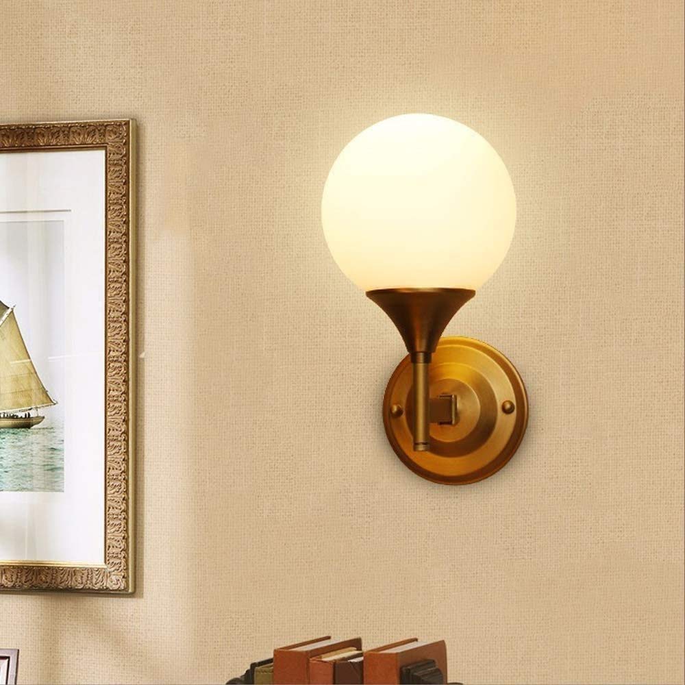 Soporte Luz Soporte de Metal Iluminación Aplique de Pared Interior E14 Lámpara de Pared de Noche Dorada Luz Blanca Cálida Lámpara de Pared de Dormitorio de Estilo Simple Pantalla de Cristal Blan