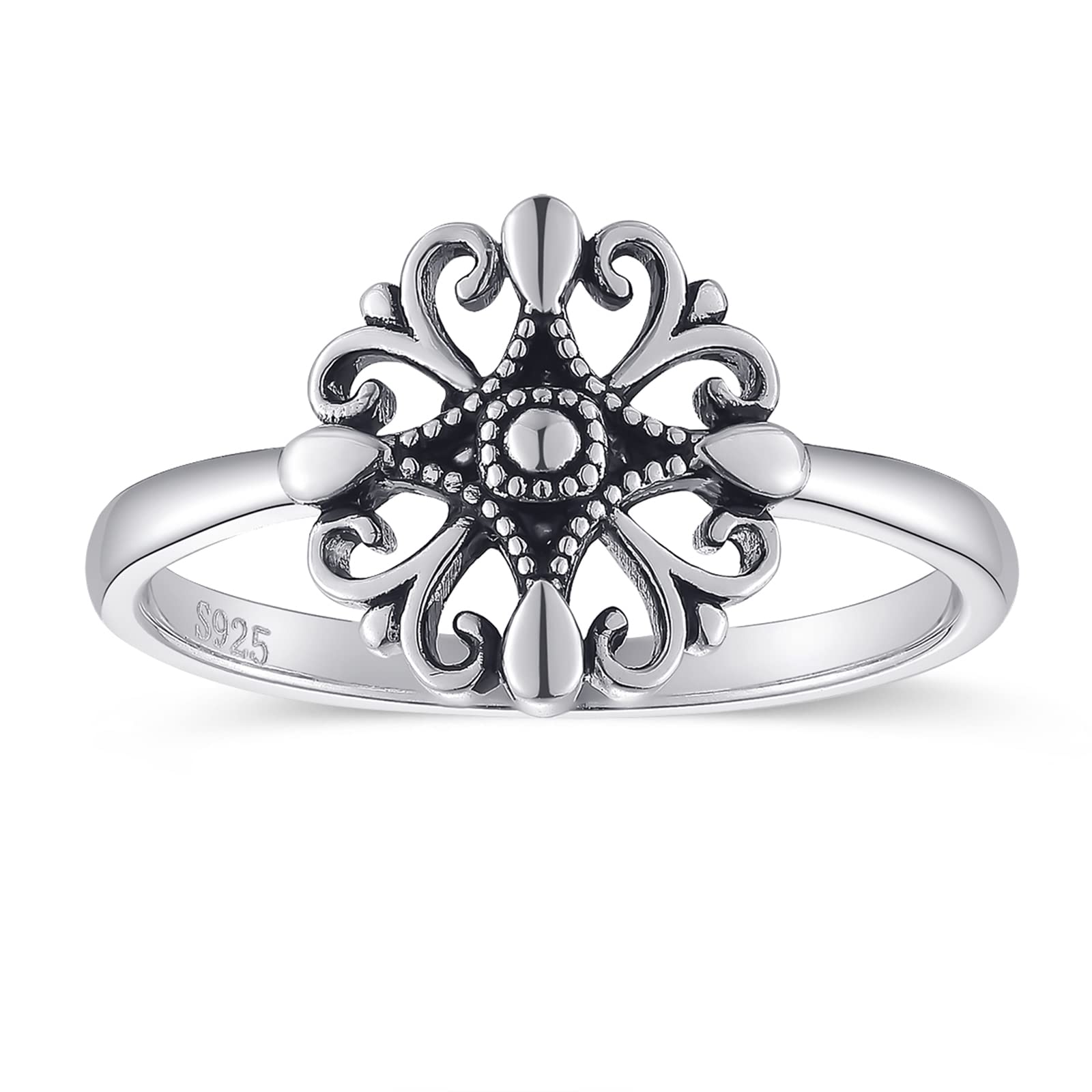 Avecon Womens Flower Fleur De Lis Rings Simple Rings 925